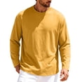 thumbnail image 3 of Mens Long Sleeve Shirts Men's Solid Color Round Neck Long Sleeved Casual Sports Fashion Fitness Clothes Yellow L, 3 of 6