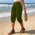 thumbnail image 6 of Women's Plus Size Loose Fit Elastic Waist Pleated Casual Pants with Pockets, Dressy Trousers for Business Casual Office Summer, Mid Waisted Capri Pants for Women | UKHCCC,Army Green L, 6 of 9