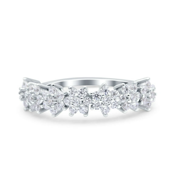 7-Stone Flower Half Eternity Ring Band Round CZ 925 Sterling Silver Size 5