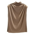 thumbnail image 1 of 2025 Femmes Col Roulé Sans Manches Coton 4X Femmes Haut Uni Décontracté Ample Tunique 3TG Hauts Femmes Haut T-Shirt, 1 of 4