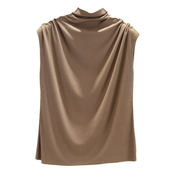 Women Summer Tops Women Turtleneck Sleeveless Solid Casual Loose Tunic Top Tee Shirt Tank Bra Camisoles for Top Female Camisole with Spandex Workout Cute Trendy Crop Tops Thick Crop for Khaki M