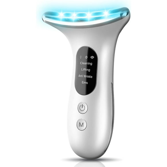Electric Face Massager, Anti-Wrinkle Device with 4 Modes, Vibration Facial Neck Massager, Skin Rejuvenation Device with Thermal, Triple Action LED, Anti-Aging Neck Eye Massager for Skin Care