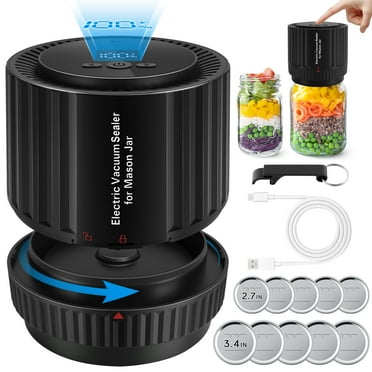 MOONORAH Electric Mason Jar Vacuum Sealer Kit for Wide Mouth and Regular Mouth Mason Jars, with Mouth and Regular Mason Lids, for Food Storage and Fermentation, Black