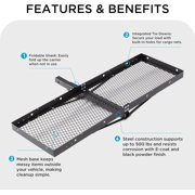 Rockland 60 x 20 Foldable Steel Cargo Carrier with 2” and 1.25” Receiver Bar, 500 LBS Capacity, Heavy-Duty Luggage Basket for SUV, Truck, Trailer, Rear Mounted Rack with Folding Design 10101168