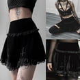 thumbnail image 4 of Women Plaid Mini Pleated Skirt Lace A-line Y2K Mesh Ruffle Stitching High Waist Goth Short Skirt, 4 of 9