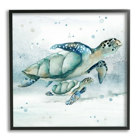 Stupell Industries Sea Turtle & Baby Animals & Insects Painting Black Framed Art Print Wall Art, 12 x 12