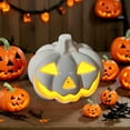 thumbnail image 3 of Dserhfy Light Up Halloween Decoration Ceramic Carved Pumpkin Skull Bat Figurine LED Tabletop Ornament for Halloween Home Shelf Desk Decor, 3 of 8