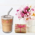 thumbnail image 2 of Vaso de cristal Olvini de 380 ml con pajita y tapa, flor rosa, 2 of 7