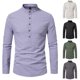 thumbnail image 5 of Men Brawny Slim Fit Casual Shirt Button Long Sleeves Striped Shirts Stand Collar, 5 of 8