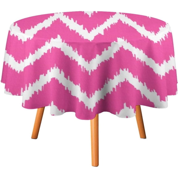 Tablecloth Modern Chevrons Deep Fuchsia Pink and White Table Cover 70inch Round Washable Table Cloth for Kitchen Dinning Party Tabletop Modern Decoration
