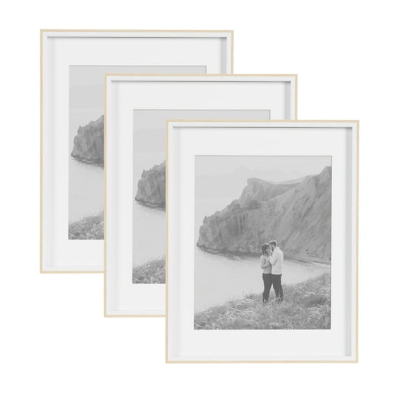 Kate and Laurel Gibson Modern Wall Picture Frame Set of 3, 14x18 matted to 11x14, White and Natural, Modern Three-Piece Frame Set for Gallery Wall Frame Set in Living Room Wall Decor