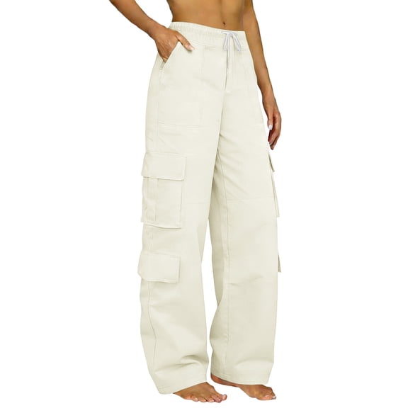Weikingp Cargo Pants for Women Parachute Pants Pantalones Cargo Hiking Pants Petite Cargo Pants Athletic Pants Womens Outdoor Work Pants Baggy Pants Jogger Pants Workout Trouser Beige L