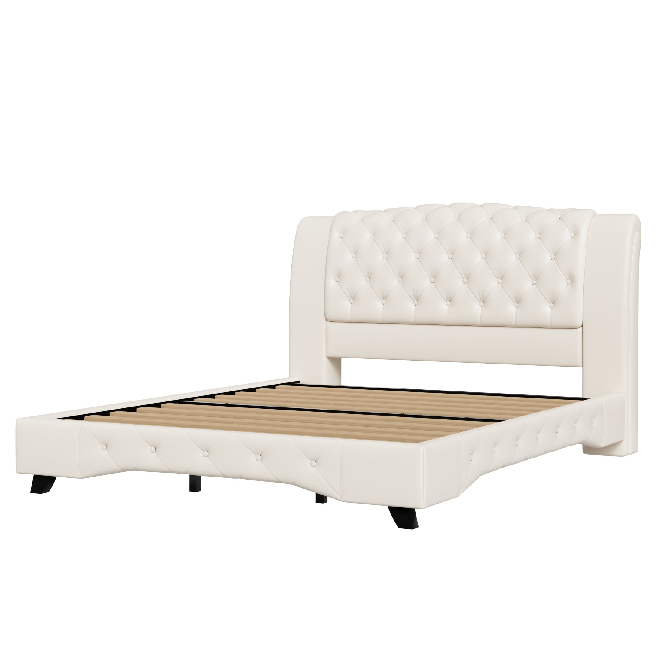 Christopher Knight Home Luxury King Button Tufted Platform Bed with Tall Headboard, PU Upholstered, Beige