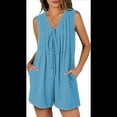 thumbnail image 3 of Mono de Verano para Mujer, Holgado, Sin Mangas, Plisado, con Lazo Frontal y Cuello en V, Azul, Talla XL, 3 of 6