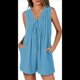 thumbnail image 3 of Mono de Verano para Mujer, Holgado, Sin Mangas, Plisado, con Lazo Frontal y Cuello en V, Azul, Talla M, 3 of 6
