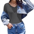 thumbnail image 3 of Camiseta Básica Ajustada de Punto Acanalado con Cuello en V y Larga para Mujer Gris Oscuro XL, 3 of 7