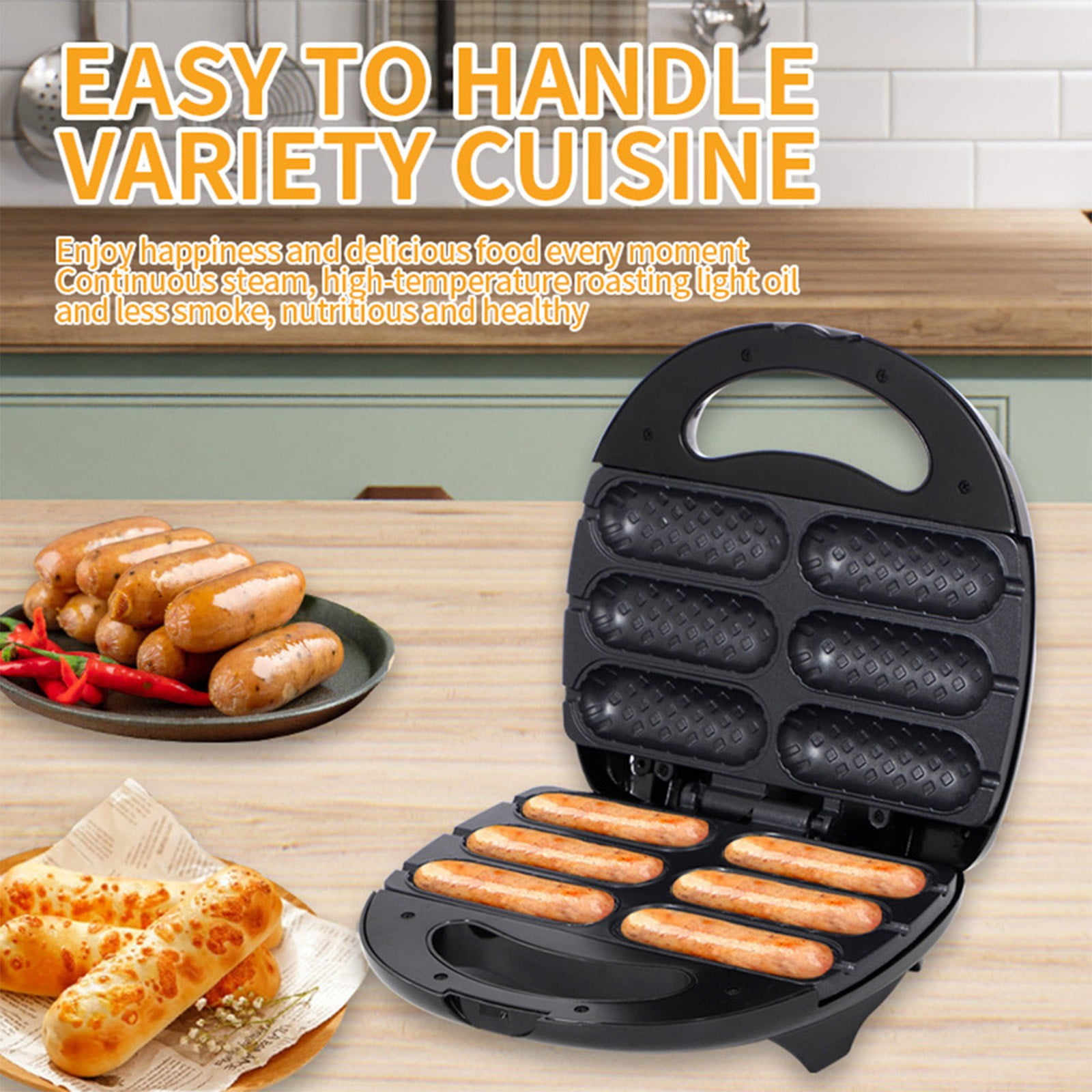 Stainless Steel Hot Dog Grill Toaster with 850W Power for Quick and Even Heating, Removable Parts for Easy Cleaning, Ideal for Home or Commercial Use in Black