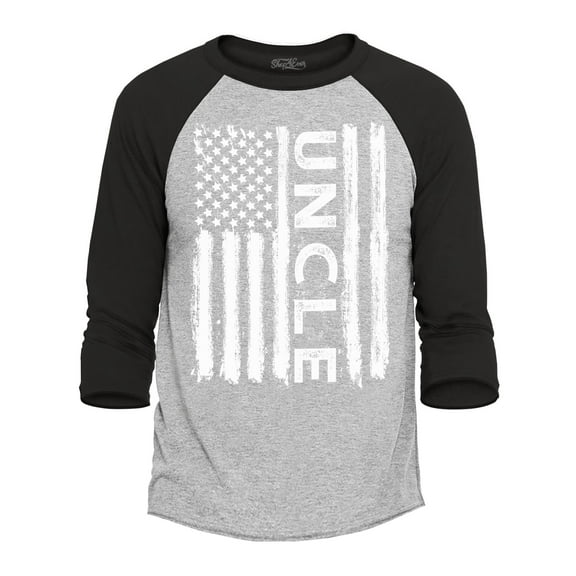 Shop4Ever Men's Uncle American Flag USA Patriotic Raglan Baseball Shirt X-Small Heather Grey/Black