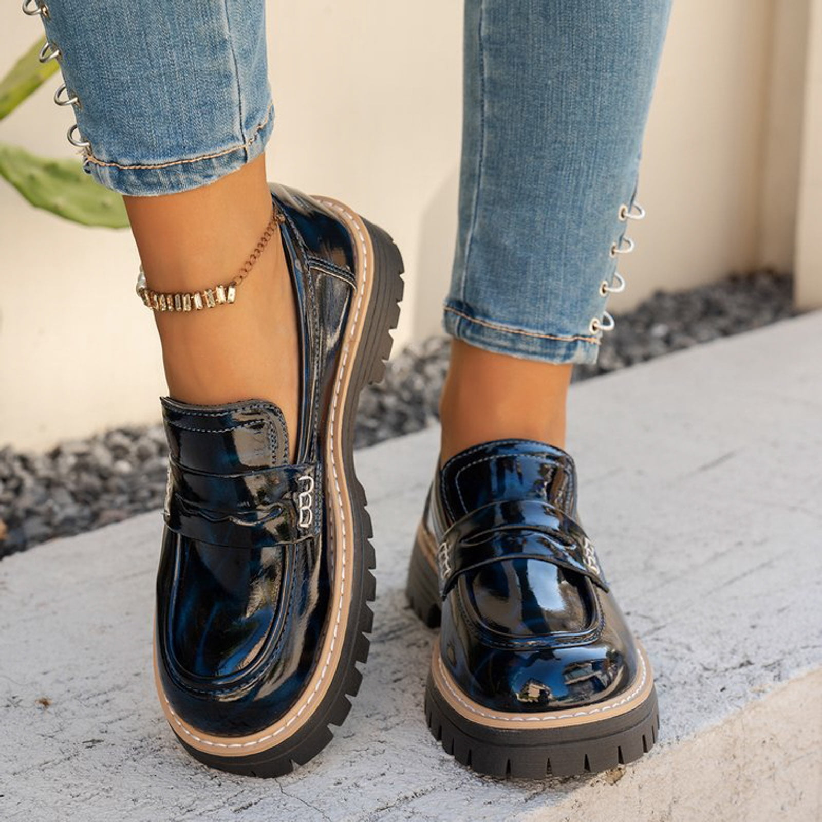 Mocassins Femme à Talon Bloc - Daim Imprimé Léopard - Bout Pointu - Coupe Large