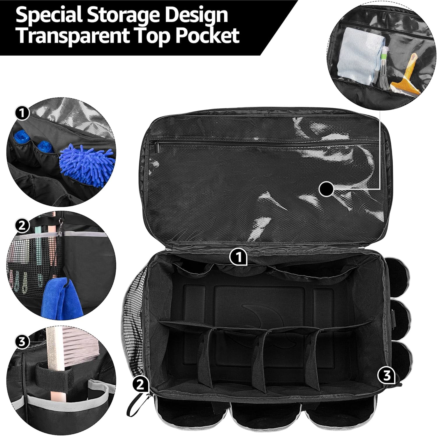 TT-Extra-Large Cleaning Caddy with EVA Hard Bottom, High Capacity Cleaning Supplies Organizer for Housekeeping & Home Work, Cleaner Tools Tote Bag with Shoulder Strap, Patent Design