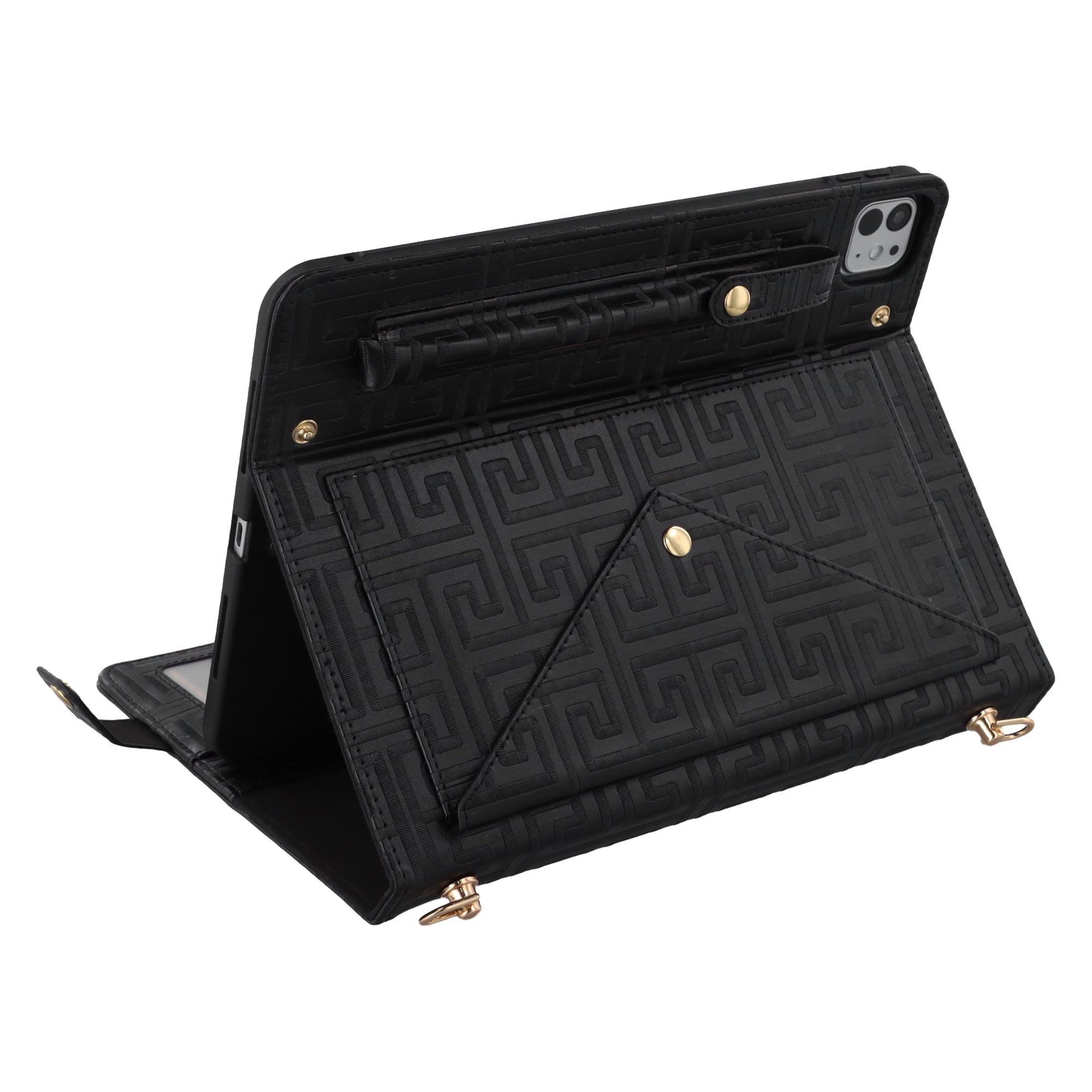 Dteck for iPad 10th Generation Case, Portfolio Case Shoulder Bag for 10.9-inch iPad 10th Gen, PU Leather Business iPad Case with Pencil Holder Envelope Pocket Hand Strap Holder,Black