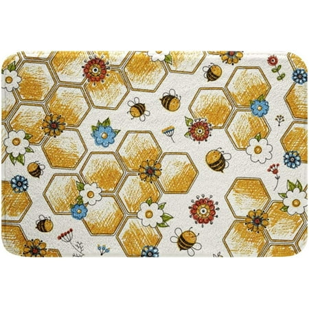 

Bee Pattern Bath Mats Honeycomb Bathroom Mats Rugs Geometric Hexagon Rug Carpets Floor Mat Bathroom Decorationsches for Kitchen Bedroom Door Mat 24x16 Inch
