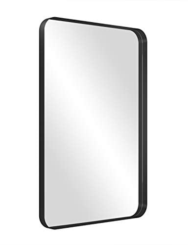 NXHOME Rectangle Metal Frame Wall Mirror 18 x 28 Inch Bathroom Wall Mounted Vanity Mirror Rounded Corner Black Frame Decorative Mirrors for Bedroom Entryway Living Room