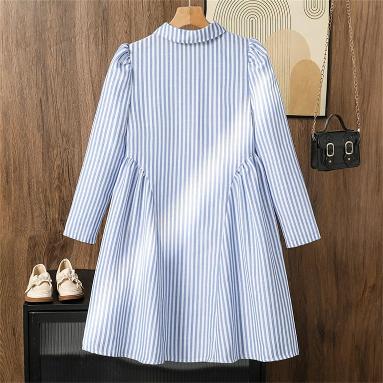 Gaexia Girls Long Sleeve Fall Winter Dress,Stylish Girls Dresses Casual Striped Long Sleeve Shirt Dress With Preppy School For Everyday Wear,Sky Blue,7-8 Years - Walmart.com Gaexia Girls Long Sleeve Fall Winter Dress,Stylish Girls Dresses Casual Striped Long Sleeve Shirt Dress With Preppy School For Everyday Wear,Sky Blue,7-8 Years - Walmart.com
