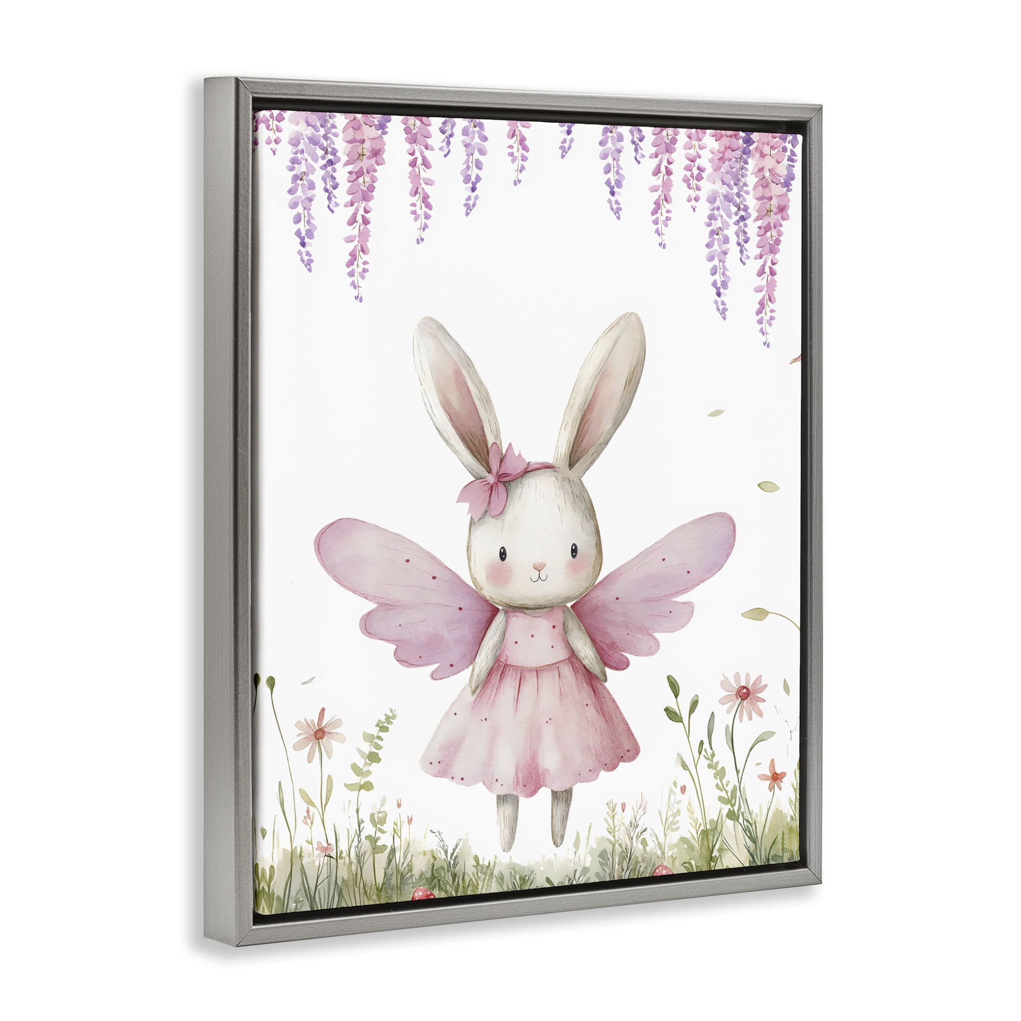 Stupell Industries Woodland Bunny Forest Fairy Gray Framed Floater Canvas Wall Art, design by LSR Design Studio