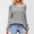 thumbnail image 1 of Suéter de cuello en V para mujer, moderno e informal, suelto, de punto, de manga larga, con cuello redondo, top acrílico para mujer, 1 of 5