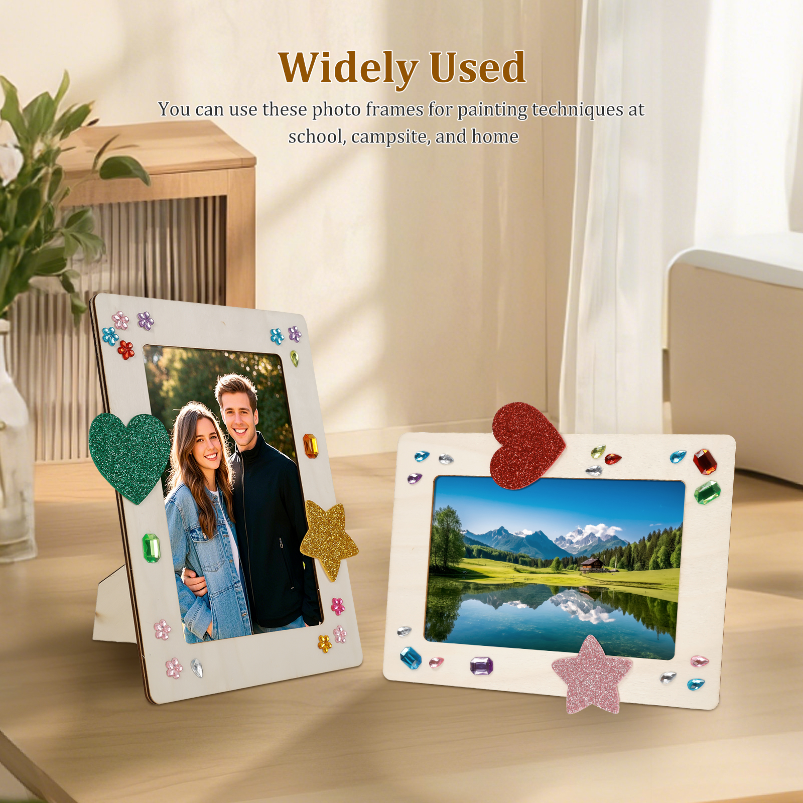 Keyohome 10Pcs Wood Picture Frame Painting Craft Kit Exercise Hand on Skill Rectangle DIY Picture Frame Parent Child Interaction for Party