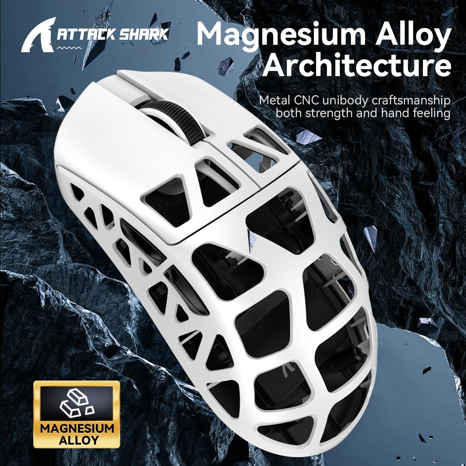ATTACK SHARK R3 Wireless 8K Magnesium Alloy Mouse, 46g SUPERLIGHT Mouse, PixArt PAW3395 Gaming Sensor, BT/2.4G/Wired Gaming Mouse, Adjustable DPI 26000, Office Mice for Win11/Xbox/PS/Mac -White