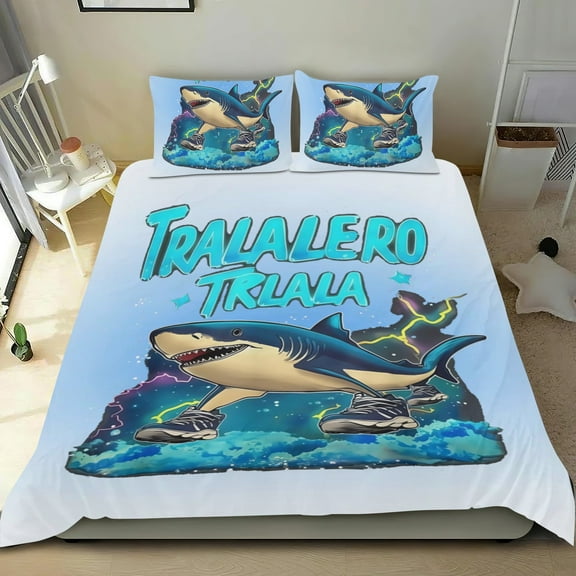 Bedding Set For Tralalero Tralala Tung Tung Sahur Comforter Cover Set Cute Duvet Cover Sets Super Soft Teens Bedding Set Kids Bedroom Gifts,1 Duvet Cover with 2 Pillowcases Twin 3 Piece