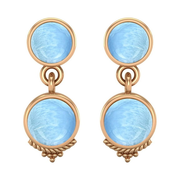 6mm Round Shape Larimar 925 Sterling Silver Rose Vermeil Dangle Valentines Day Gifts Women Earring Bohemian Jewelry
