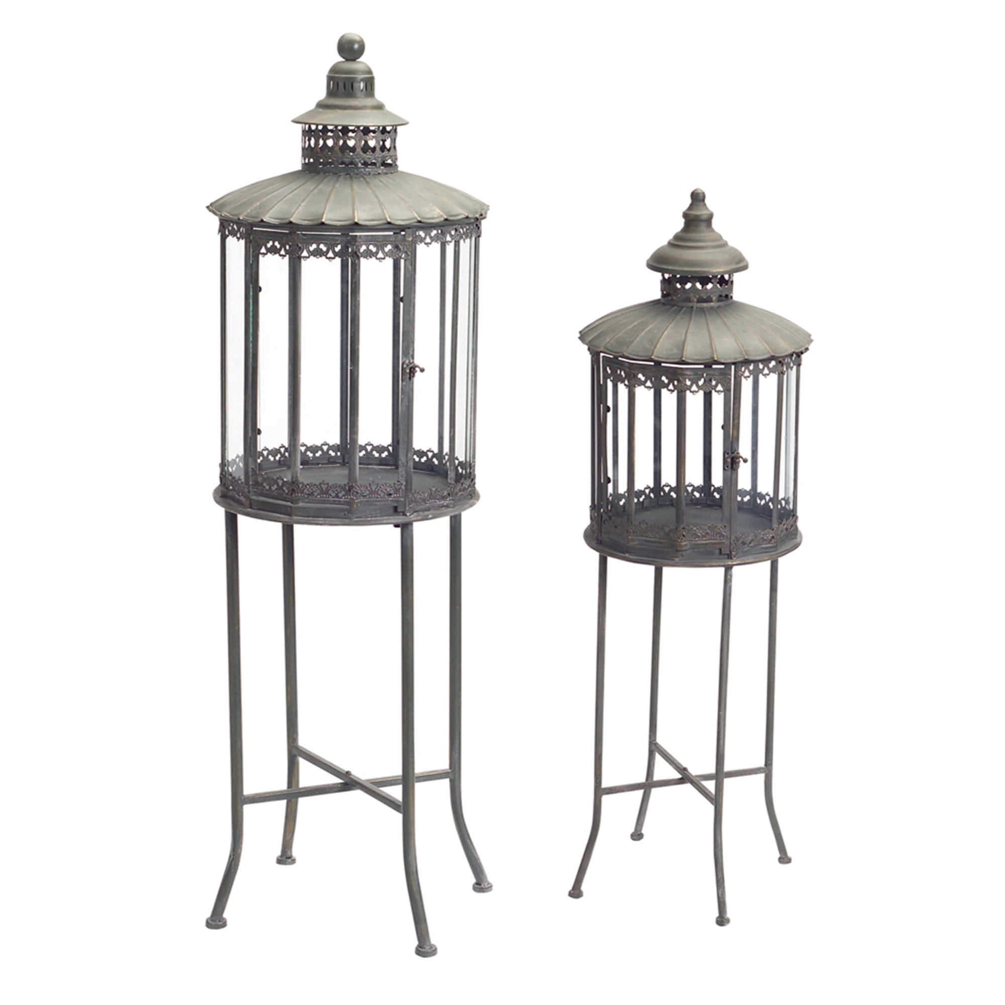 Lanterns w/Stand (Set of 2) 32"H, 53"H Metal/Glass