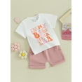thumbnail image 3 of FEORJGP Toddler Baby Girls Shorts Set 0-3Y Infant Short Sleeve T-shirt Letters Print Crew Neck Shirt Tops with Elastic Waist Shorts Newborn Casual Summer 2-piece Outfit, 3 of 9