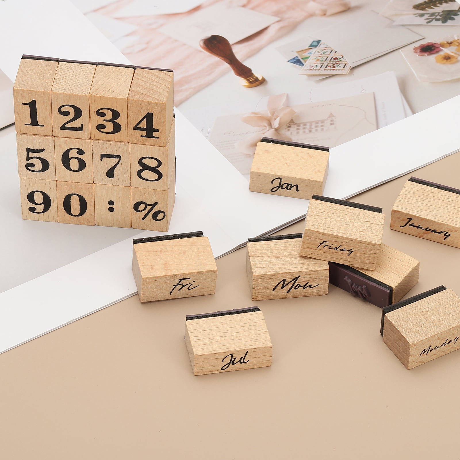 Unique Bargains Vintage Wooden Rubber Month Stamp Set for Crafting and Decoration ["Week"]