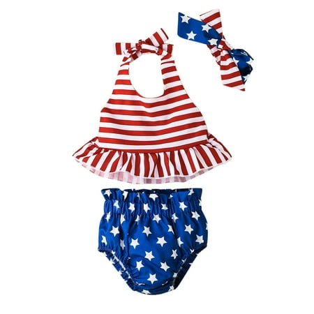 

Fsqjgq Baby Bundles for Girls Tops Outfits Baby Headbands Striped Backless Sleeveless Girls Day 4Th-Of-July 6M-24M Printed Independence Vest Shorts Girls Outfits&Set Autumn Floral Cotton Blend Red 90