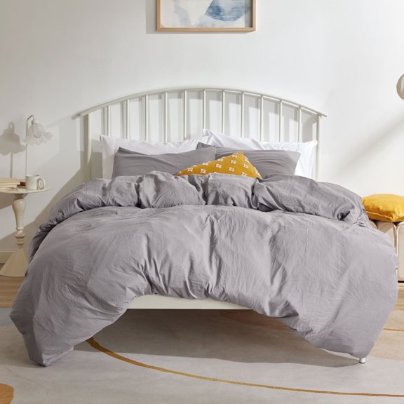Sonive Washed Duvet Cover Sets Full 3 Piece, Soft and Cozy, Washed Textured Wrinkled Design (Gull Grey, Full)