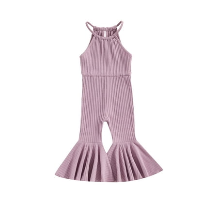 

Infant Baby Girl Jumpsuit Sleeveless Romper Solid Overalls Toddler Long Flare Pants Summer Outfits