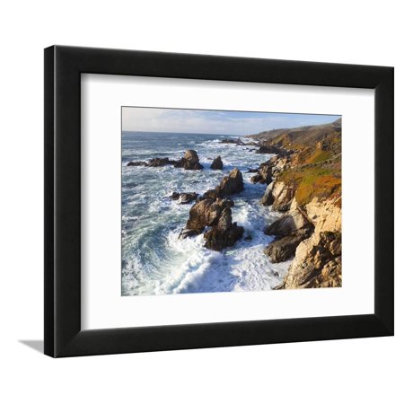 Natural rock arch in surf at Garrapata State Park Framed Print Wall Art By Frank Lukasseck