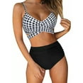 thumbnail image 2 of Neinkie Women High Waisted Swimsuit 2 Piece Bikini Set High Rise Tummy Control Full Coverage Striped Strappy Swimwear, 2 of 7