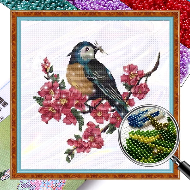 Kit Punto Cruz Pájaro Impreso Con Cuentas Bordado Parcial Artística para El 9CT 39x39cm