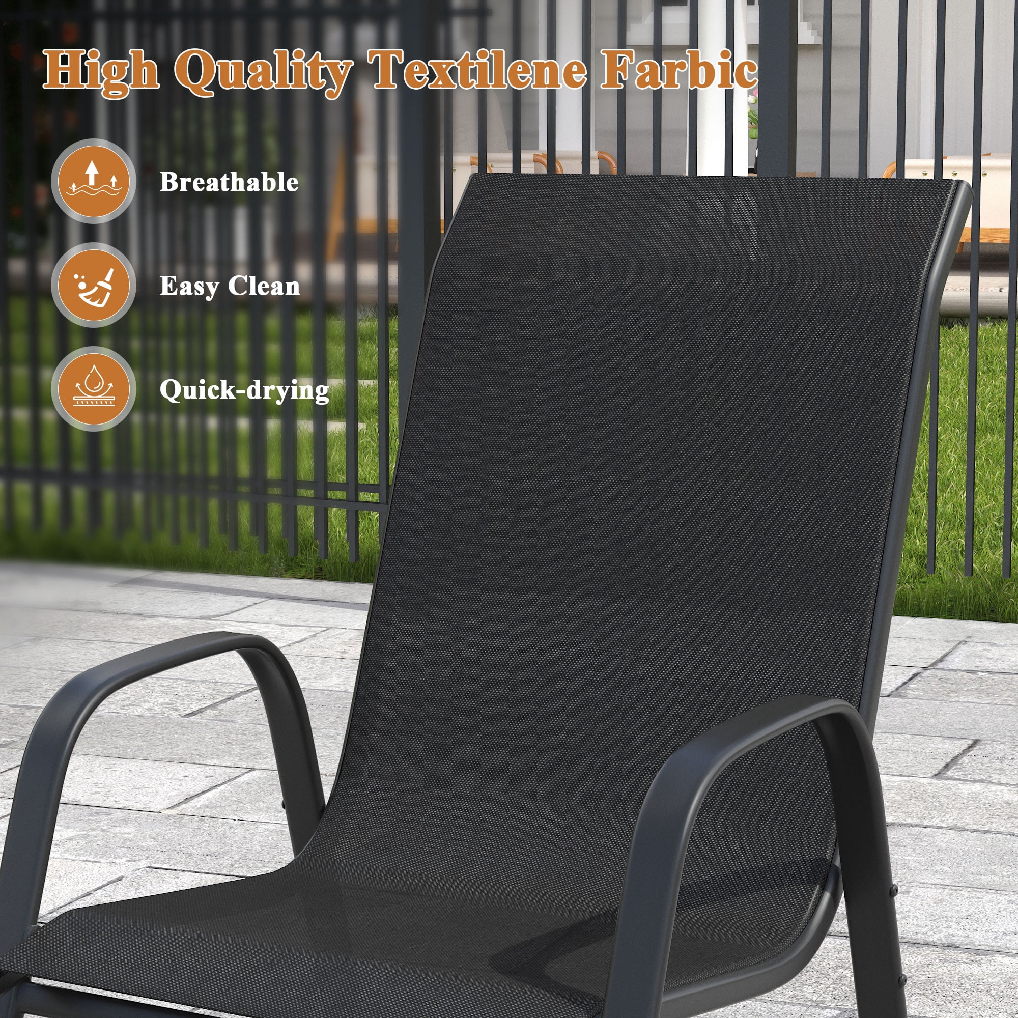 Vicllax Stackable Patio Dining Chairs Set of 6 , Modern Textilene Outdoor Chairs with Metal Frame for Garden, Backyard, Poolside,Black&Gray&Brown