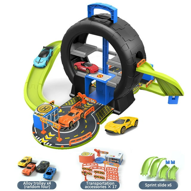 Kids Race Car Tracks Garage Toys Set TyreShape Car Adventure Toys