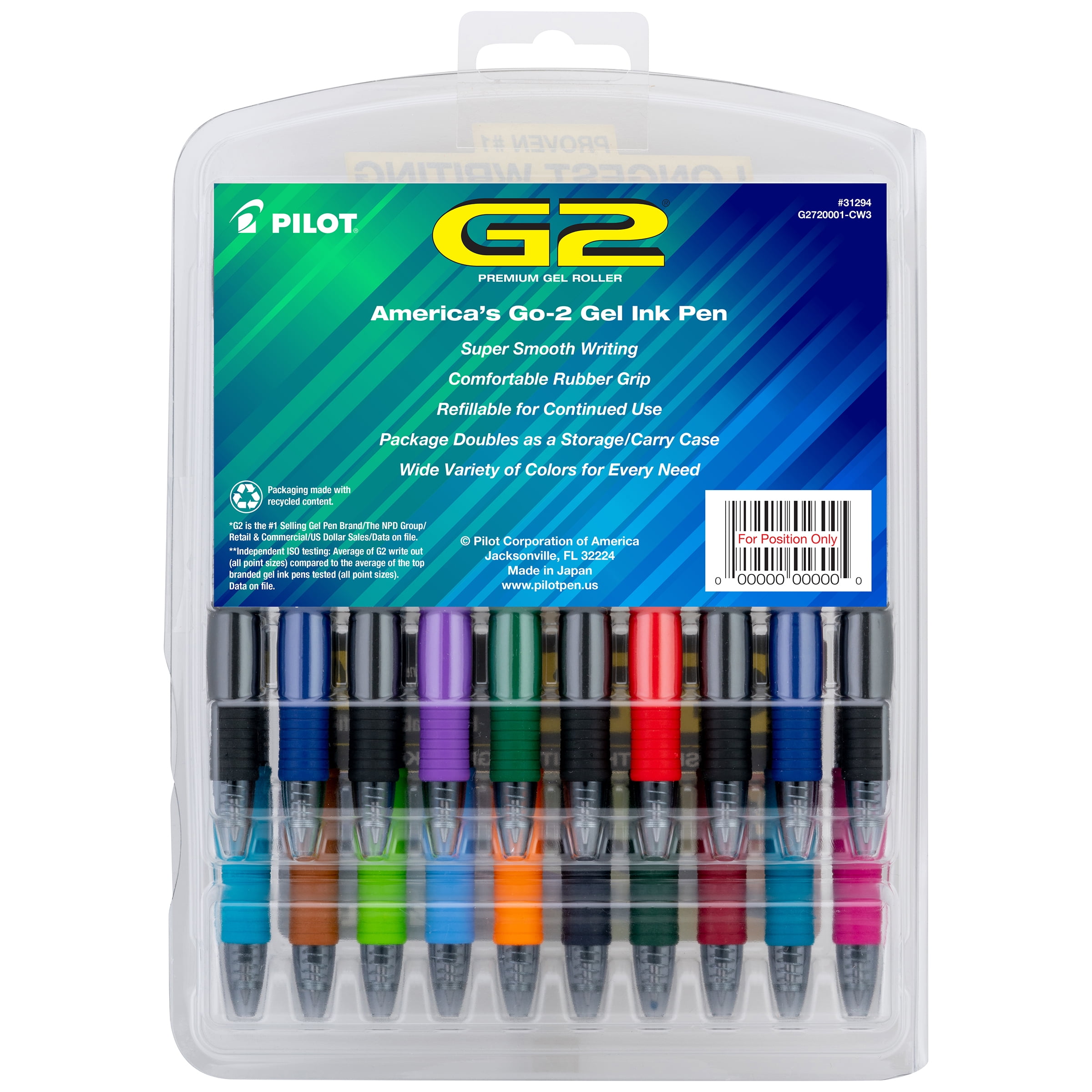 Pilot G2 Retractable Gel Pen, Fine Point (0.7 mm), Assorted Ink, 20 Count 36372045