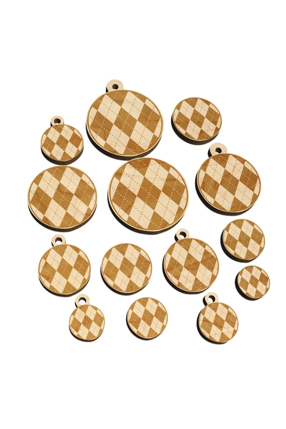 Argyle Sweater Pattern Wood Mini Charms Shapes DIY Craft Jewelry - With Hole - 25mm (7pcs)