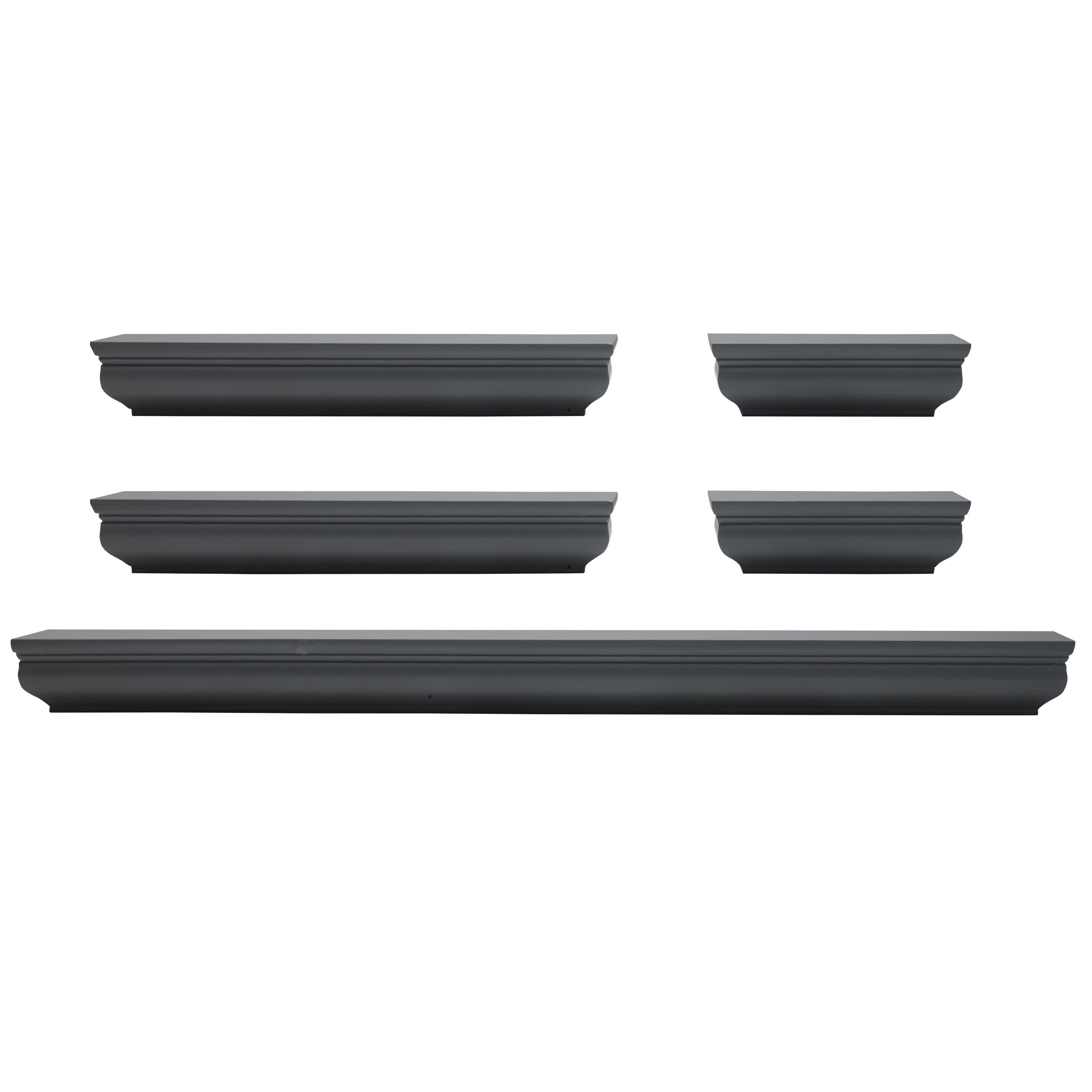 Melannco Set of 5, 2-6-inch 2-12-inch 1-24-inch Shelves-Gray