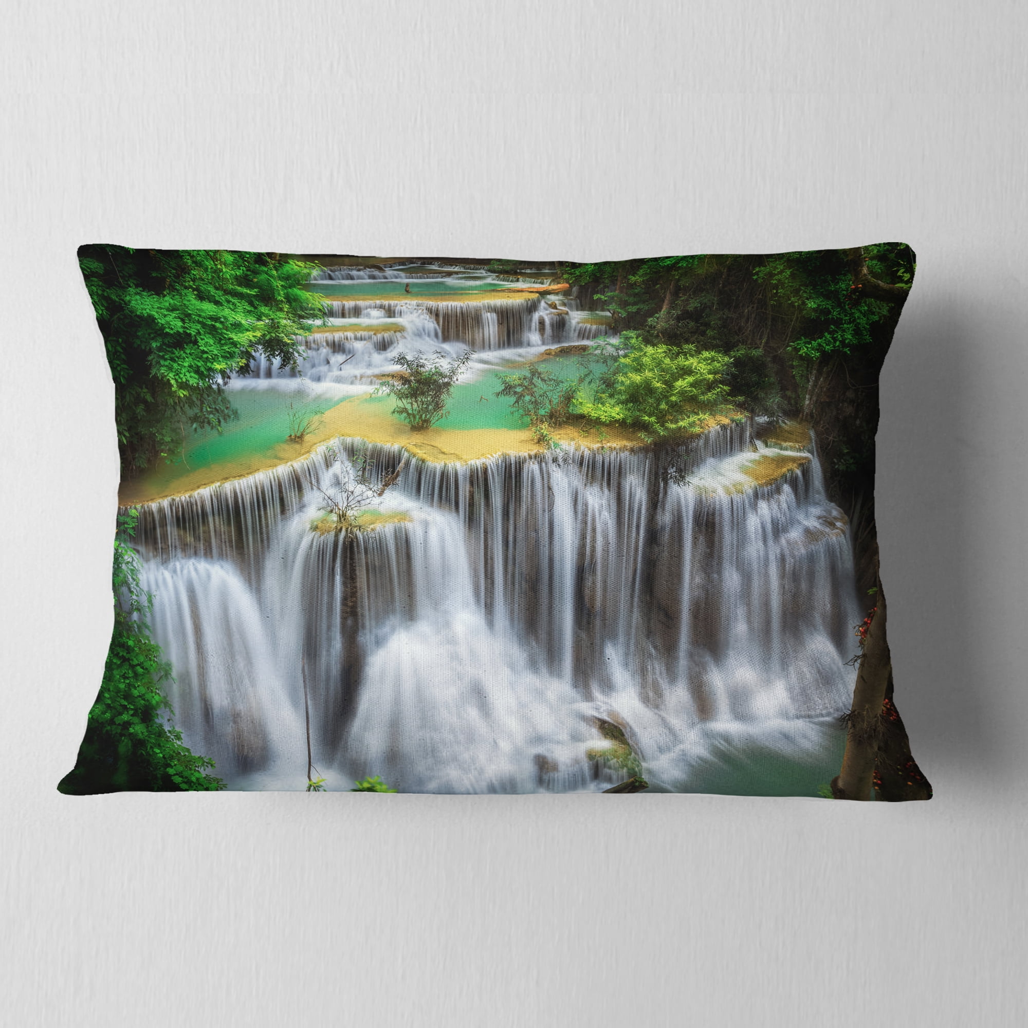 Designart Huay mae Ka Min Waterfall - Photography Throw Pillow - 12x20