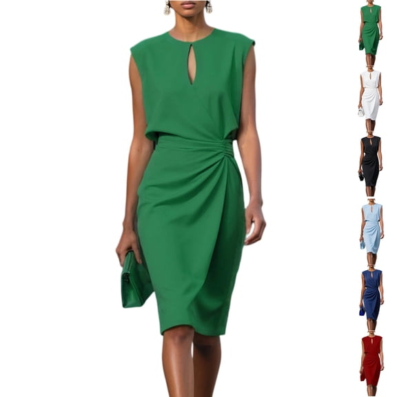 Women's Summer Satin Dress 2026 Elegant Sleeveless Dress Formal Wedding Guest Dresses Cocktail Party Midi Dresses,Green S